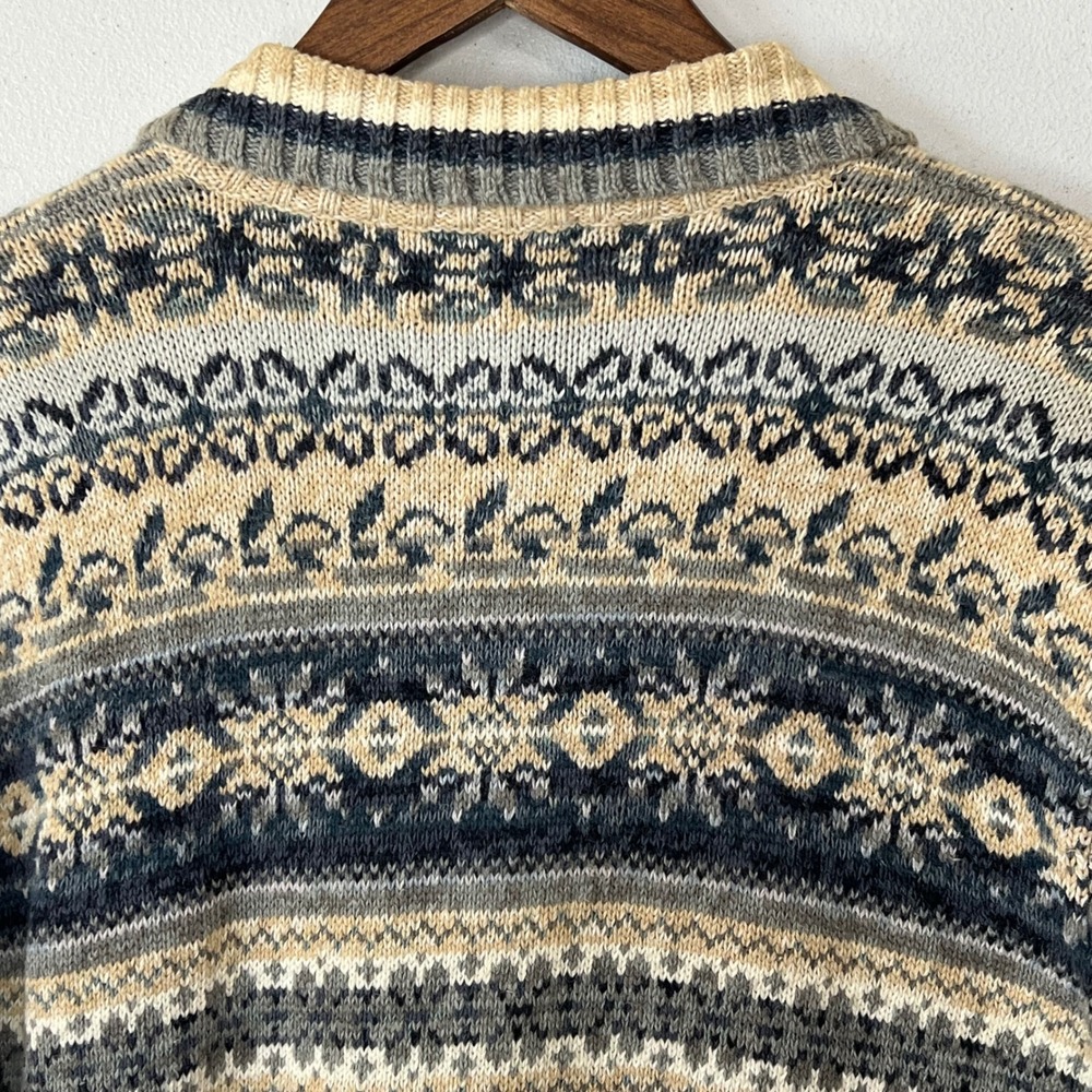 Casual Corner Annex Vintage XL Fair Isle Knit Zip Up Cardigan Sweater Blue Cream - Picture 10 of 12